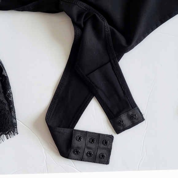 CINQ a Sept Bodysuit Black Choker Lace Cuff Long Sleeves - Picture 7 of 12